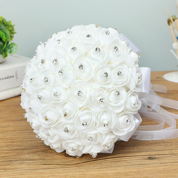 Bride Wedding Holding Flowers Foam Simulation Flower Λευκό τριαντάφυλλο Μπουκέτο Κορεάτικος Γάμος