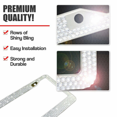 Automobilio valstybinio numerio ženklo rėmo etiketės dangtelis nerūdijančio plieno Bling Bling Glitter Crystal Kalnų krištolas Nešiojamas Patvarus Sidabrinis Universalus