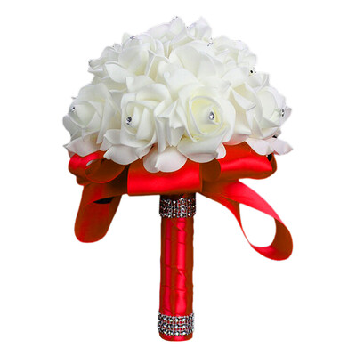 Dirbtinių gėlių rožių pamergės vestuvinės putos gėlės rožių nuotakos puokštė juostelė netikra vestuvinė puokštė Boho stiliaus