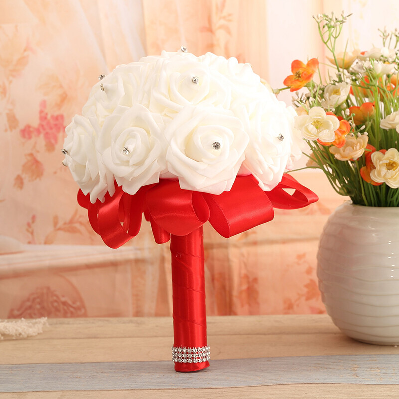 Dirbtinių gėlių rožių pamergės vestuvinės putos gėlės rožių nuotakos puokštė juostelė netikra vestuvinė puokštė Boho stiliaus