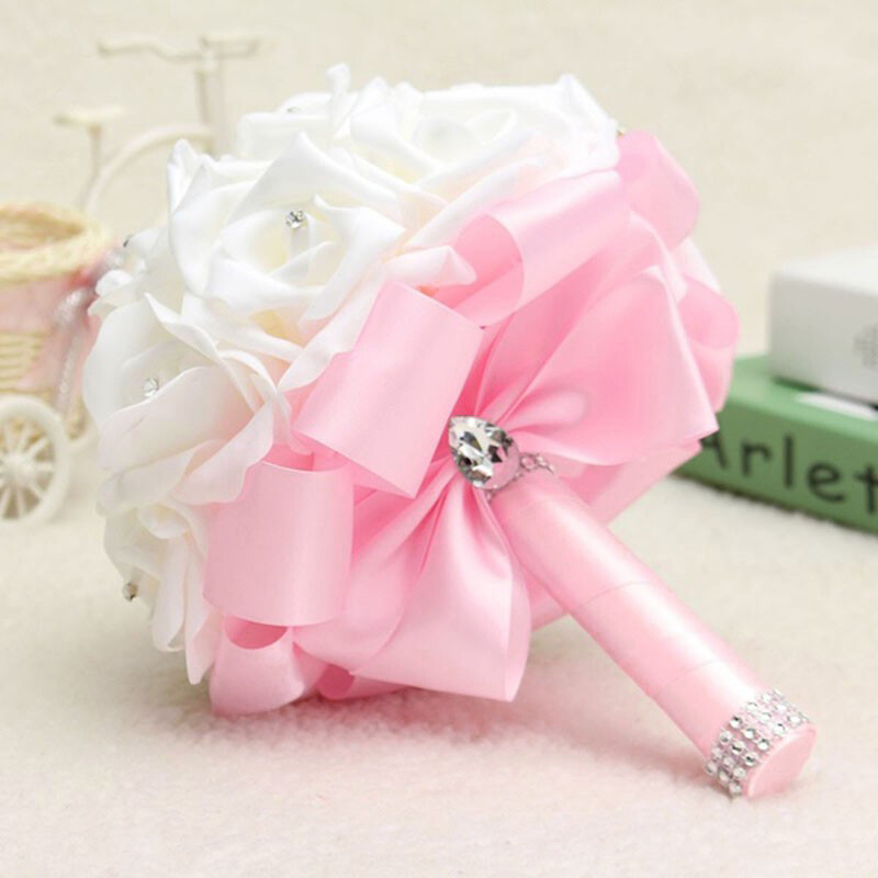 Dirbtinių gėlių rožių pamergės vestuvinės putos gėlės rožių nuotakos puokštė juostelė netikra vestuvinė puokštė Boho stiliaus