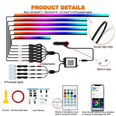 Universal Symphony Car Ambient Lights LED Εσωτερικό RGB Streamer Atmosphere Lamp USB APP Control Remote for Tesla Model 3 YSX