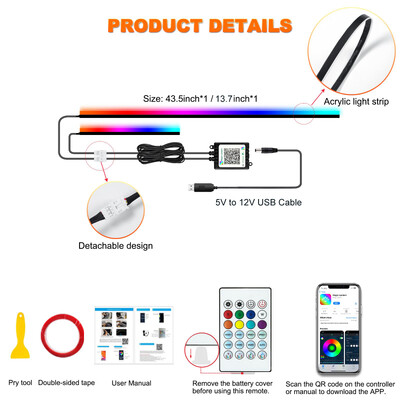 Universal Symphony Car Ambient Lights LED Εσωτερικό RGB Streamer Atmosphere Lamp USB APP Control Remote for Tesla Model 3 YSX