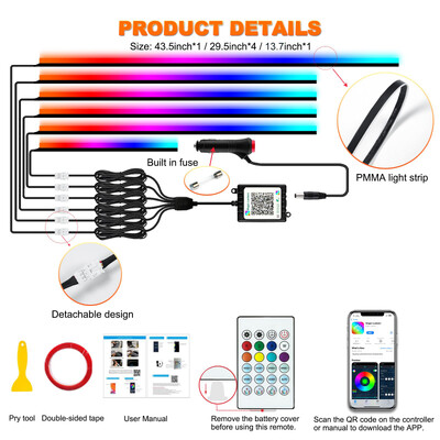 Universal Symphony Car Ambient Lights LED Εσωτερικό RGB Streamer Atmosphere Lamp USB APP Control Remote for Tesla Model 3 YSX