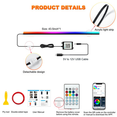 Universal Symphony Car Ambient Lights LED Εσωτερικό RGB Streamer Atmosphere Lamp USB APP Control Remote for Tesla Model 3 YSX