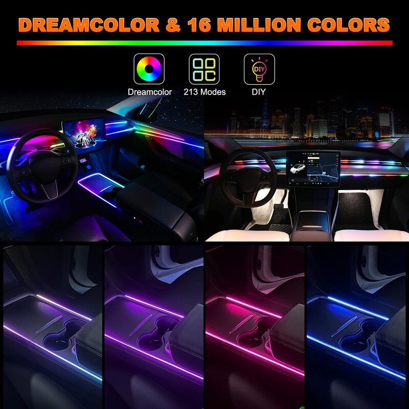 Universal Symphony Car Ambient Lights LED Εσωτερικό RGB Streamer Atmosphere Lamp USB APP Control Remote for Tesla Model 3 YSX