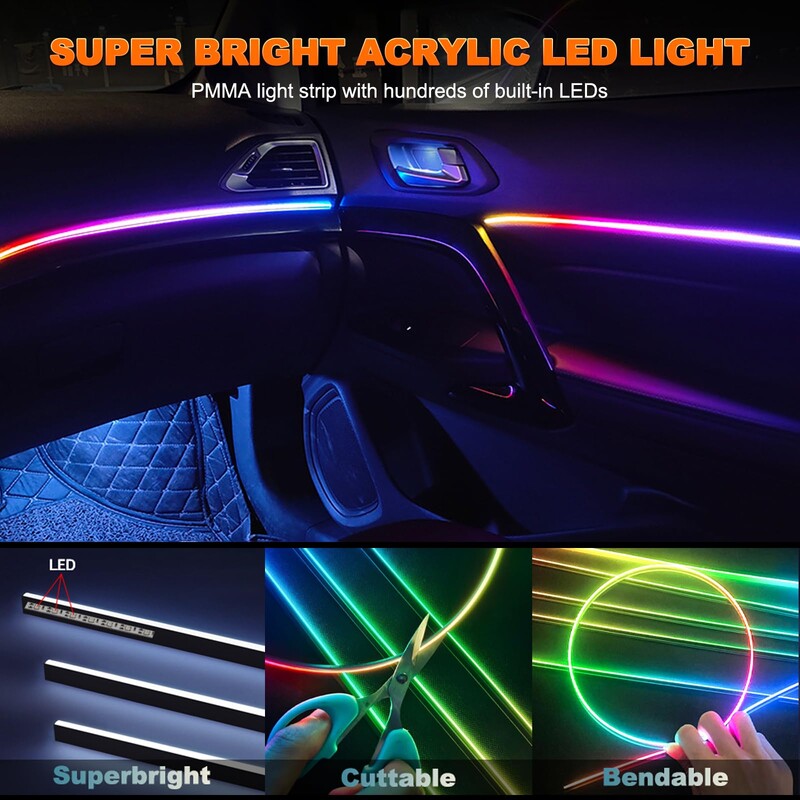 Universal Symphony Car Ambient Lights LED Εσωτερικό RGB Streamer Atmosphere Lamp USB APP Control Remote for Tesla Model 3 YSX