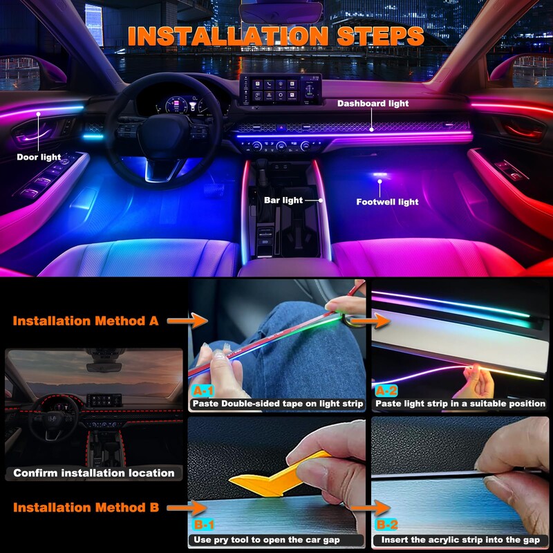 Universal Symphony Car Ambient Lights LED Εσωτερικό RGB Streamer Atmosphere Lamp USB APP Control Remote for Tesla Model 3 YSX