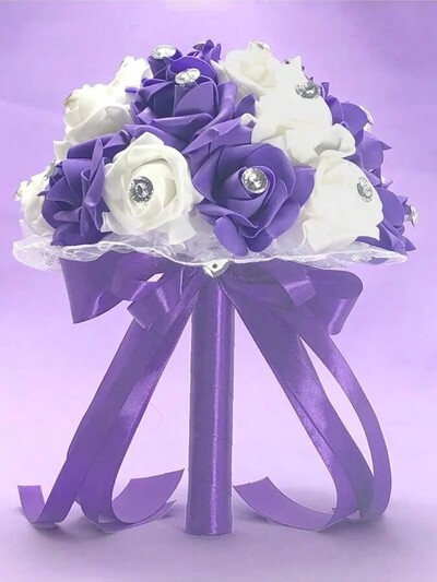 1 τεμ. γάμος ρομαντική αγάπη μωβ μεγάλο διαμάντι νύφη και γαμπρός μπουκέτο λουλούδια
