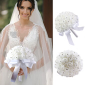 1 vnt. Nauja vakarietiško stiliaus romantiškų svajonių vestuvių rankų darbo juostelių imitacijos rožės Rankų darbo deimantinė blizganti nuotakos puokštė