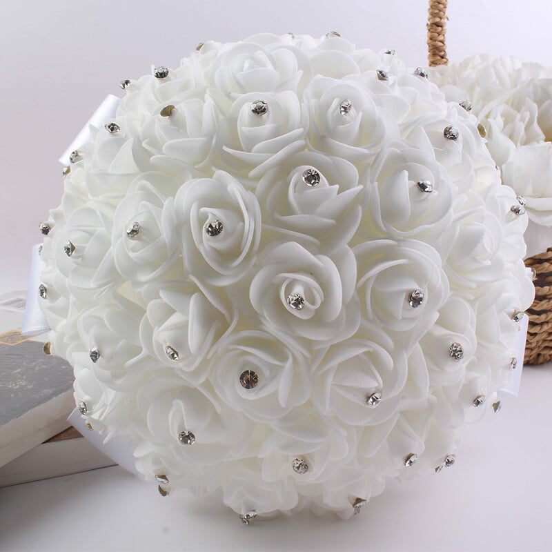 1 vnt. Nauja vakarietiško stiliaus romantiškų svajonių vestuvių rankų darbo juostelių imitacijos rožės Rankų darbo deimantinė blizganti nuotakos puokštė
