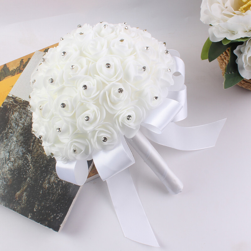 1 vnt. Nauja vakarietiško stiliaus romantiškų svajonių vestuvių rankų darbo juostelių imitacijos rožės Rankų darbo deimantinė blizganti nuotakos puokštė