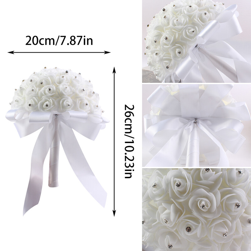 1 vnt. Nauja vakarietiško stiliaus romantiškų svajonių vestuvių rankų darbo juostelių imitacijos rožės Rankų darbo deimantinė blizganti nuotakos puokštė