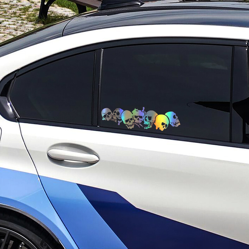 G096 22,8X6,7CM Νέο SKULL Αυτοκόλλητα αυτοκινήτου βινυλίου Χαλκομανίες μοτοσικλέτας Αξεσουάρ στυλ αυτοκινήτου Μόδα Μαύρο/άσπρο/λέιζερ