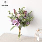 Lovegrace Νυφική ανθοδέσμη Γαμήλια ανθοδέσμη τεχνητό μεταξωτό Crabapple Ανθοδέσμη Λευκό Μπλε Πομπον Φύλλα Ευκάλυπτου Είδη γάμου