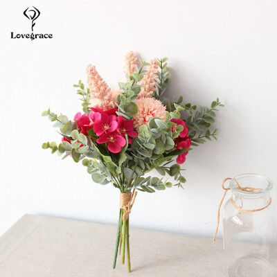 Lovegrace Νυφική ανθοδέσμη Γαμήλια ανθοδέσμη τεχνητό μεταξωτό Crabapple Ανθοδέσμη Λευκό Μπλε Πομπον Φύλλα Ευκάλυπτου Είδη γάμου