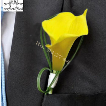 Perfectlifeoh Χειροποίητη Λευκή Calla Lily Flower Corsage Groomsman Wedding Party Man Boutonniere Pin καρφίτσα Διακόσμηση