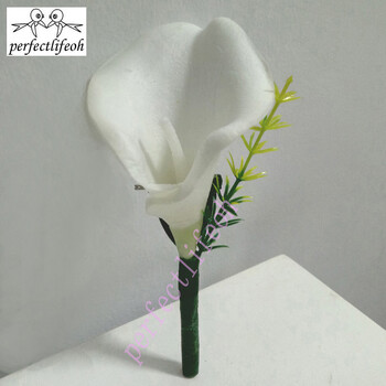 Perfectlifeoh Χειροποίητη Λευκή Calla Lily Flower Corsage Groomsman Wedding Party Man Boutonniere Pin καρφίτσα Διακόσμηση