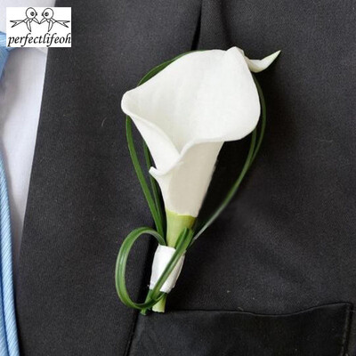 perfectlifeoh Ručno izrađen bijeli cvijet kale Korsaž Mladoženja Kum Vjenčanica Muškarci Boutonniere Pin Broš Dekoracija