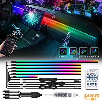 Vgetting 55.1in 140cm Lumini ambientale pentru mașină Symphony LED Universal 6in1 RGB Lampă de atmosferă Telecomandă USB APP pentru Tesla Model 3 YSX