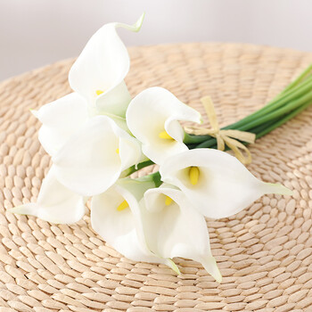 5/10 τεμ White Calla Lily Τεχνητά Λουλούδια Γαμήλια ανθοδέσμη Νυφική διακόσμηση Διακόσμηση σπιτιού PU Ψεύτικα λουλούδια