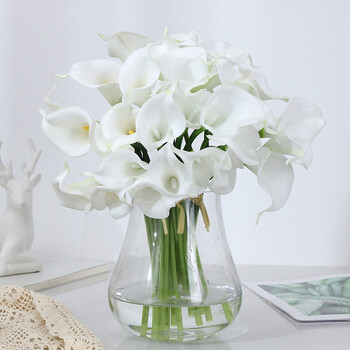 5/10 τεμ White Calla Lily Τεχνητά Λουλούδια Γαμήλια ανθοδέσμη Νυφική διακόσμηση Διακόσμηση σπιτιού PU Ψεύτικα λουλούδια