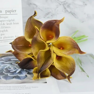 5/10 db fehér calla liliom művirágok valódi érintés esküvői csokor menyasszonyi dekoráció buli lakberendezési PU művirágok