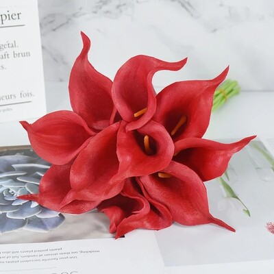 5/10 db fehér calla liliom művirágok valódi érintés esküvői csokor menyasszonyi dekoráció buli lakberendezési PU művirágok