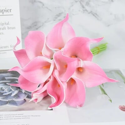 5/10 db fehér calla liliom művirágok valódi érintés esküvői csokor menyasszonyi dekoráció buli lakberendezési PU művirágok