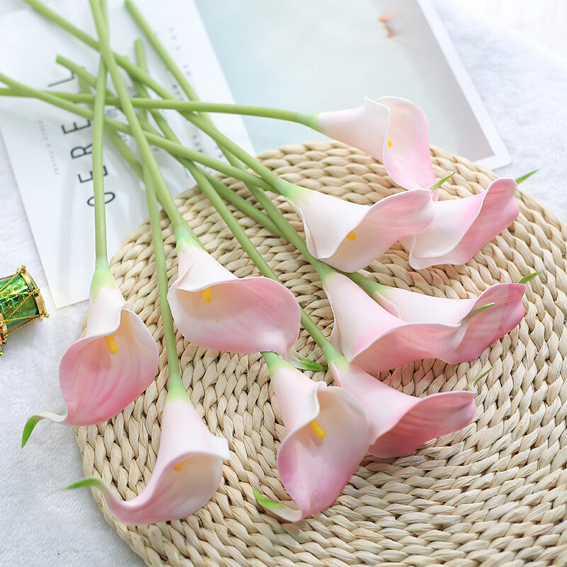 5/10 db fehér calla liliom művirágok valódi érintés esküvői csokor menyasszonyi dekoráció buli lakberendezési PU művirágok