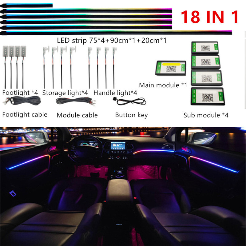 Univerzalna simfonijska ambijentalna svjetla automobila 64 RGB Akrilni svjetlosni vodič za unutrašnjost automobila Optička svjetla Atmosfersko svjetlo 18 u1