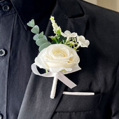 4 KOM Korsaž Buttonhole Muška narukvica Dodaci za djeveruše Boutonniere Vjenčano cvijeće Umjetna svilena ruža Bračni ukras