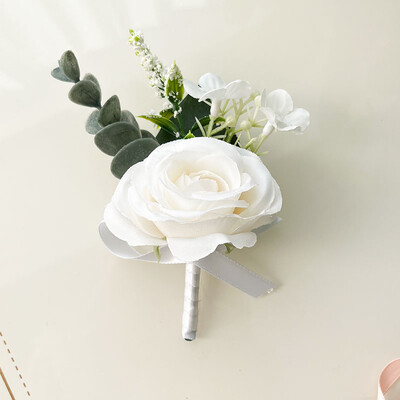 4 KOM Korsaž Buttonhole Muška narukvica Dodaci za djeveruše Boutonniere Vjenčano cvijeće Umjetna svilena ruža Bračni ukras