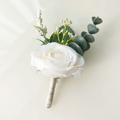 4 KOM Korsaž Buttonhole Muška narukvica Dodaci za djeveruše Boutonniere Vjenčano cvijeće Umjetna svilena ruža Bračni ukras
