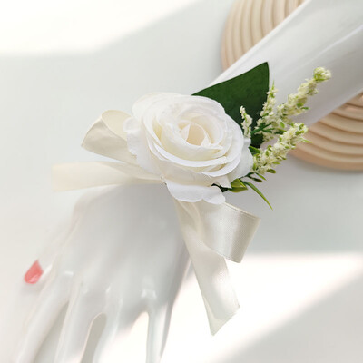 4 KOM Korsaž Buttonhole Muška narukvica Dodaci za djeveruše Boutonniere Vjenčano cvijeće Umjetna svilena ruža Bračni ukras