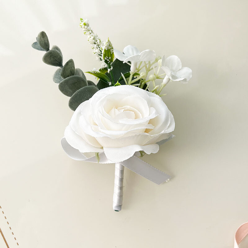 4 KOM Korsaž Buttonhole Muška narukvica Dodaci za djeveruše Boutonniere Vjenčano cvijeće Umjetna svilena ruža Bračni ukras
