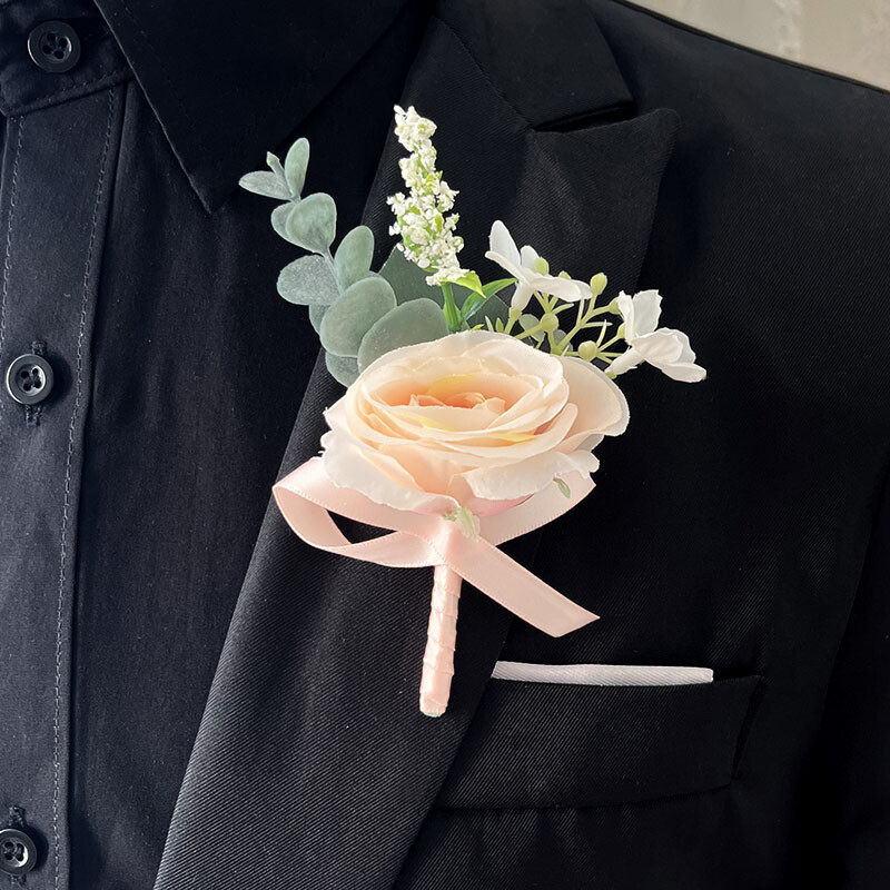 4 KOM Korsaž Buttonhole Muška narukvica Dodaci za djeveruše Boutonniere Vjenčano cvijeće Umjetna svilena ruža Bračni ukras