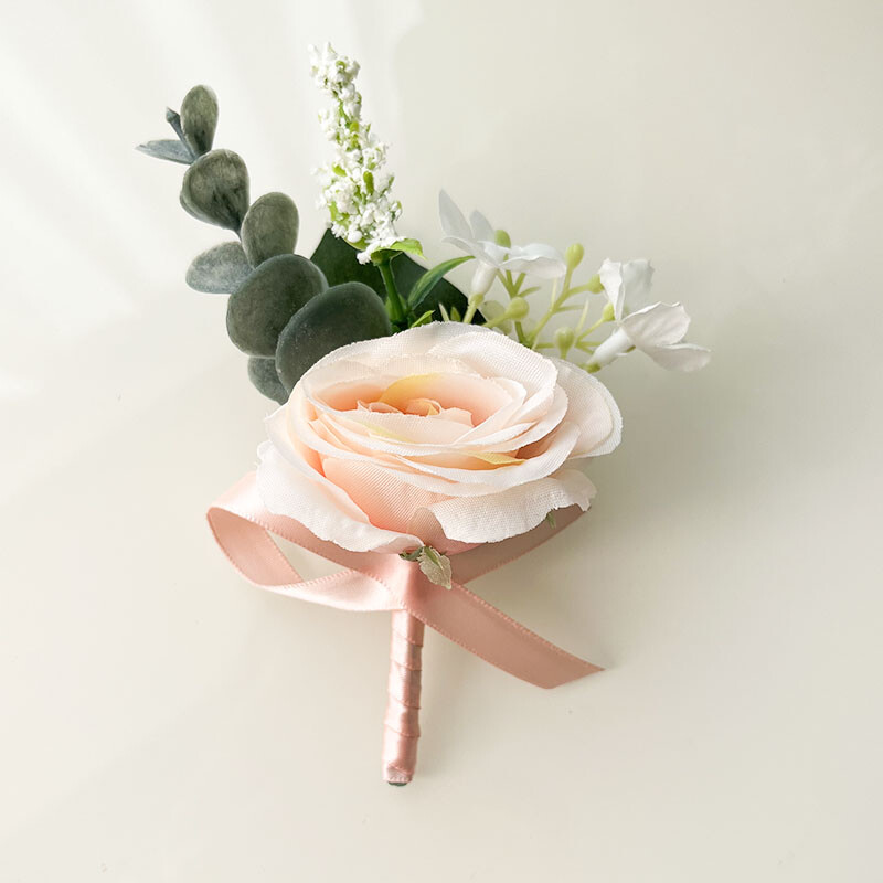 4 KOM Korsaž Buttonhole Muška narukvica Dodaci za djeveruše Boutonniere Vjenčano cvijeće Umjetna svilena ruža Bračni ukras