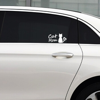 G155 13CMX6.7CM Cat Mom Car Sticker FunnyVinyl Deca Decor Black Silver за FiatStickers