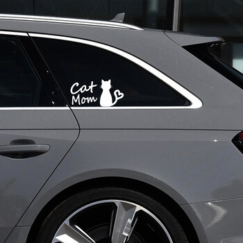 G155 13CMX6.7CM Cat Mom Car Sticker FunnyVinyl Deca Decor Black Silver за FiatStickers