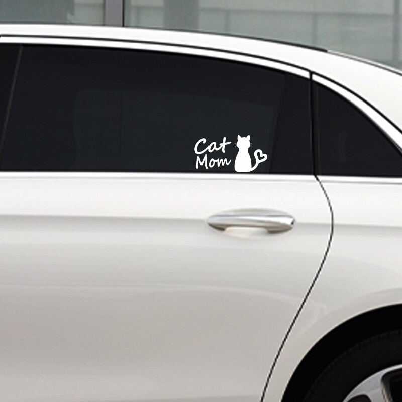 G155 13CMX6.7CM Αυτοκόλλητο Cat Mom Car FunnyVinyl Deca Decor Μαύρο Ασημί για FiatStickers