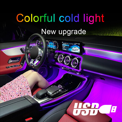 USB RGB 64 színes autó belső világítás optikai szál szalag több mód hangvezérlés dekoratív környezeti lámpa autó neon fény 4M