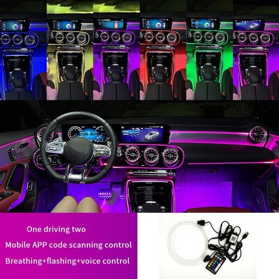 USB RGB 64 Έγχρωμο εσωτερικό φως αυτοκινήτου Λωρίδα οπτικών ινών πολλαπλών λειτουργιών Έλεγχος ήχου Διακοσμητικό φωτιστικό περιβάλλοντος αυτοκινήτου Φως νέον 4M
