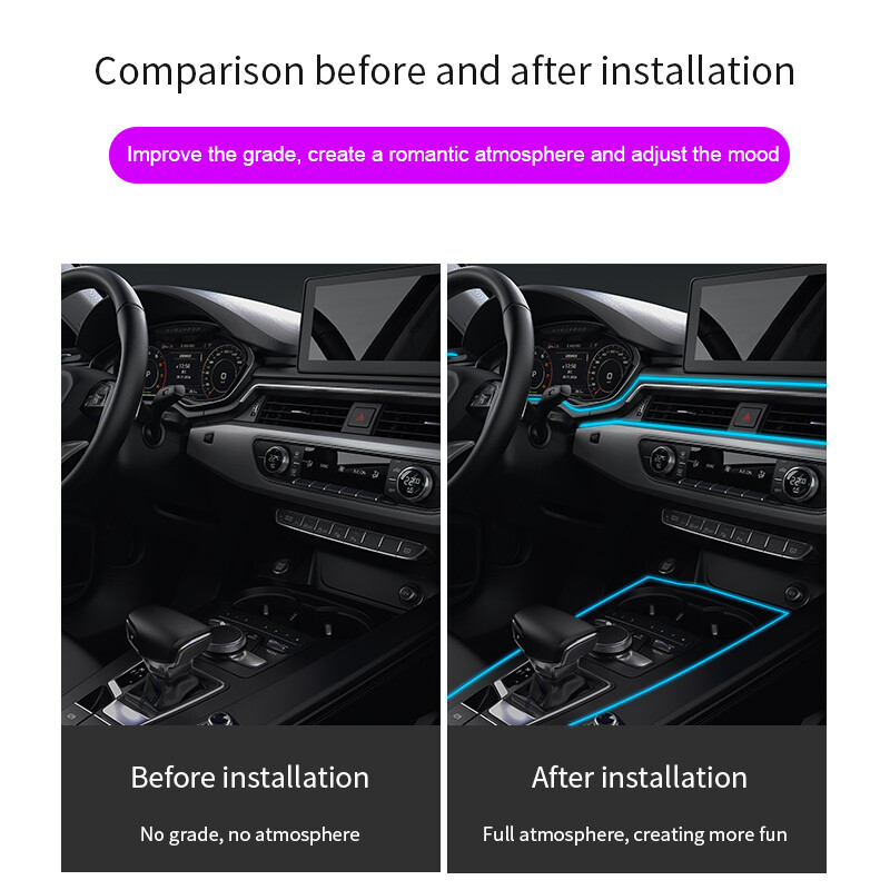 USB RGB 64 Έγχρωμο εσωτερικό φως αυτοκινήτου Λωρίδα οπτικών ινών πολλαπλών λειτουργιών Έλεγχος ήχου Διακοσμητικό φωτιστικό περιβάλλοντος αυτοκινήτου Φως νέον 4M