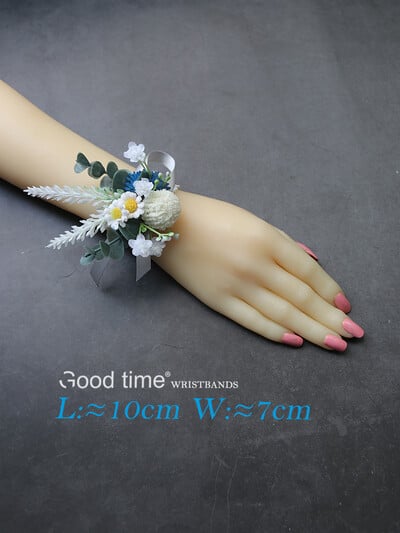 GT Corsage Μπουτονιέρες Γάμου Μπλε Τριαντάφυλλα Μεταξωτό Βραχιόλι Λουλούδια Γαμπρός Αντρικό Κοστούμι Κουμπότρυπα Καρφίτσες καρφίτσα Αξεσουάρ γάμου