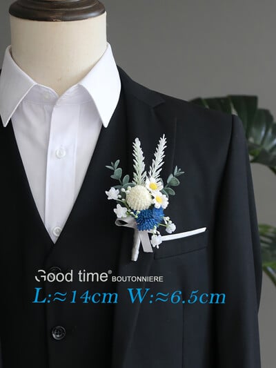 GT Corsage Μπουτονιέρες Γάμου Μπλε Τριαντάφυλλα Μεταξωτό Βραχιόλι Λουλούδια Γαμπρός Αντρικό Κοστούμι Κουμπότρυπα Καρφίτσες καρφίτσα Αξεσουάρ γάμου