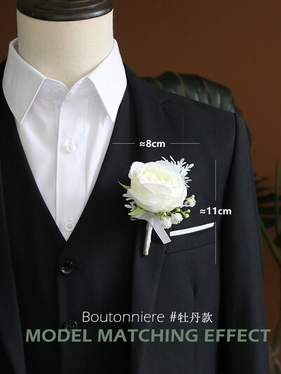 GT Silk Corsages Στολισμός Γάμου Γάμος Τριαντάφυλλο Καρπό Κορσάζ Καρφίτσα Μπουτονιέρα Λουλούδια για Παιώνιες μαργαρίτες Angel White