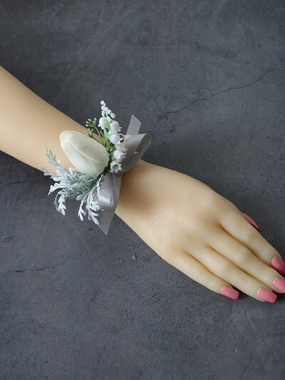 GT Silk Corsages Στολισμός Γάμου Γάμος Τριαντάφυλλο Καρπό Κορσάζ Καρφίτσα Μπουτονιέρα Λουλούδια για Παιώνιες μαργαρίτες Angel White