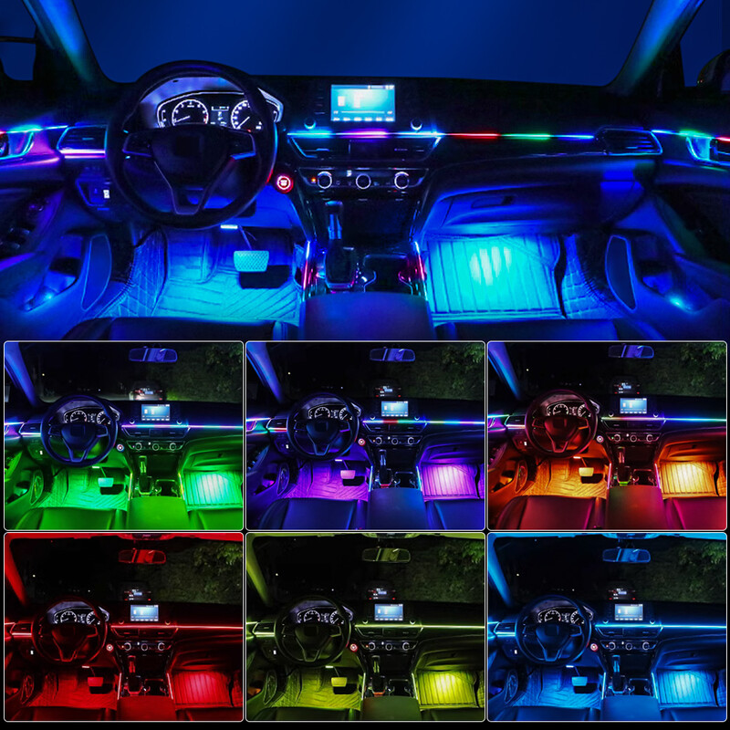 Κιτ λαμπτήρων ατμόσφαιρας 18 σε 1 RGB Symphony Streamer 213 Color Acrylic Strip Rainbow Led Car Ambient Lights 12V One Zone Dual Zone