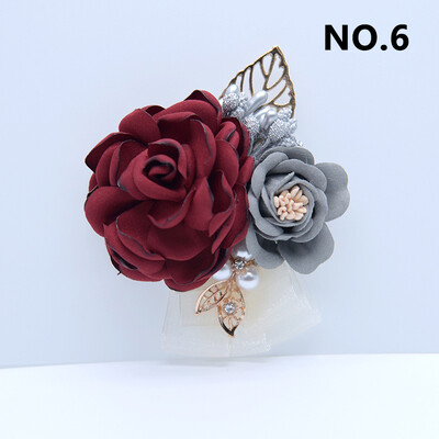 Γυναικεία παράνυμφος καρπός κορσάζ μεταξωτό τριαντάφυλλο καρπού λουλούδια γαμπρός Μπουτονιέρα Κουμπότρυπα Ανδρικά μάρτυρες γάμου Αξεσουάρ γάμου